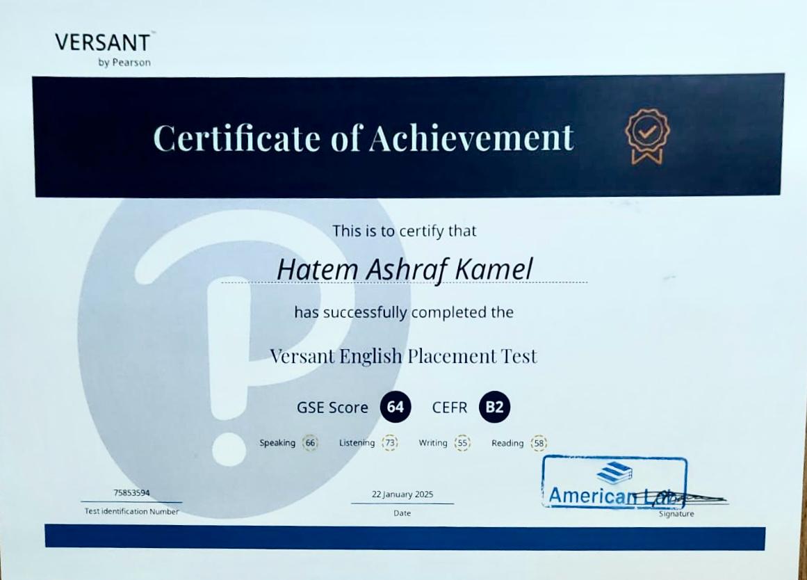 American Lab Versant certificate